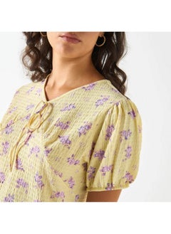 2Xtremz 2Xtremz Printed Top with Tie-Up Neck and Short Sleeves  - Image 4