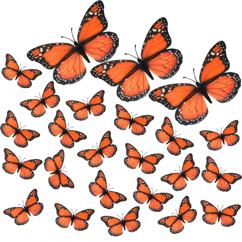 AQUEENLY 24 Pcs Monarch Butterfly Decorations Orange Butterflies for Crafts Premium Fake Butterflies Wall Decor for Room Home Wedding Party 472
