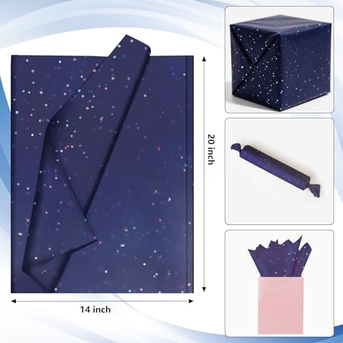 Ueerdand Blue Glitter Tissue Paper for Gift Bags 36 Sheets 14x20 Inch - Recyclable Wrapping Paper for Weddings, Birthdays, Party & Festival Decorations DIY Craft Supplies - Image 2