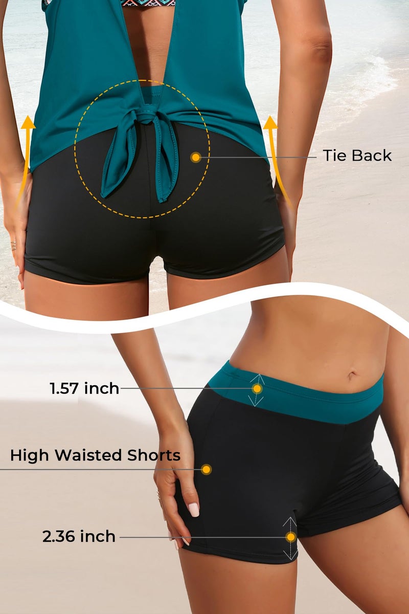 Aqua Eve 3 Piece Tankini Swimsuit for Women Tank Bathing Suit with Shorts Open Back Athletic Swimwear Blue M - Image 5