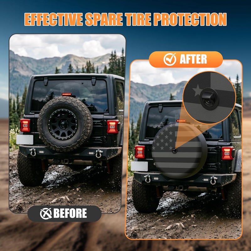 MOONET Tire Cover with Camera Hole, for Jeep Wrangler JL with Back-up Camera, Sport & Sahara (2018-2025) Grey Flag, Fits 285/70R17 - Image 3