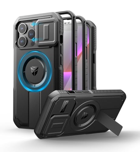Dexnor for iPhone 13 Pro Case with Slide Camera Cover Adjustable Kickstand Builtin Screen Protector Magnetic Rugged Shockproof Bumper Cases HeavyDuty Magnetic Protective CoverBlack - Image 1