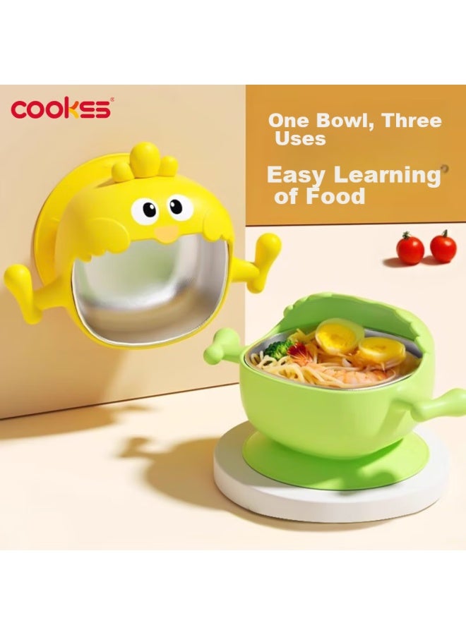 Cookss Baby Food Bowl, 316 Stainless Steel, Multifunctional Children's Tableware, Anti-fall, Portable, Suction Cup Bowl, Yellow - Image 1
