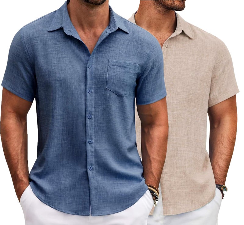 Lymio Casual Regular Fit Shirt for Men || Regular Fit || Stylish || Men Shirt (Available in Combo Packs) (Resort-Slub-Blue-Chiku-M) - Image 1