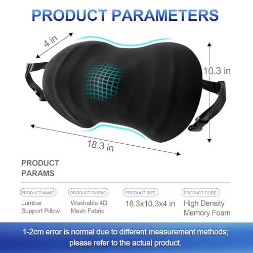 BYMECOST Lumbar Support Pillow Ergonomic Back Cushion for Office Chair with Adjustable Straps Detachable Breathable CoverMemory Foam Car Lumbar Pillow Back Support Pillow for Car OfficeBed RestABlack - Image 3