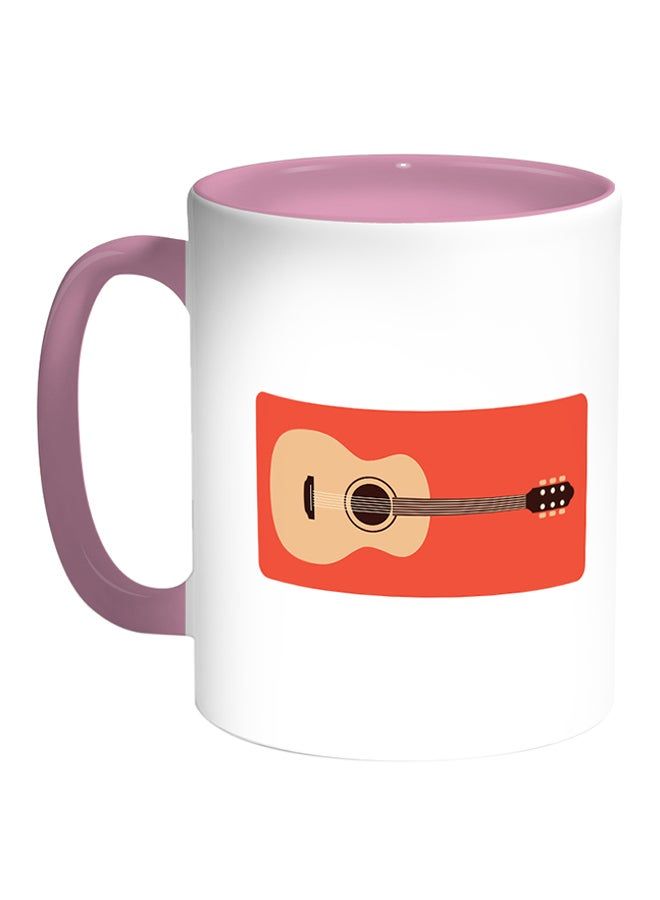 RKN Classic Guitar Printed Coffee Mug White Pink  - Image 1
