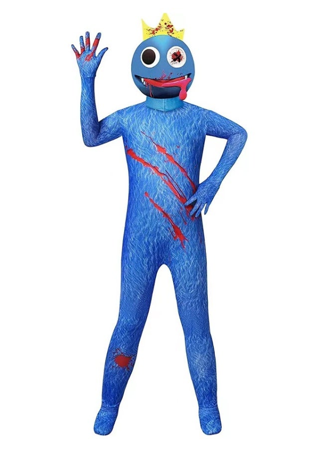 Rainbow Friends Blue Character Cosplay Outfit Jumpsuit for Kids – Halloween & Party Costume, Full Body Suit with Crown & Mask - Image 1