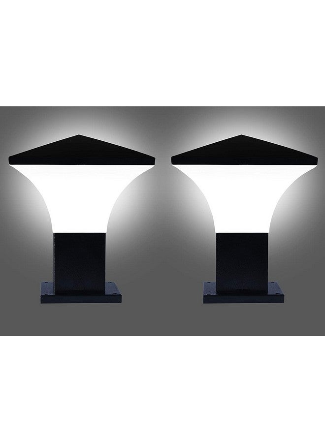 kinis kinis Modern Shape Pole Lamp/Gate Light/Outdoor Lamp/Outdoor Light/Pillar Light for Outdoor Home, Hut Top Design, Black and Milky (Pack of 2, Without Bulb)  - Image 2