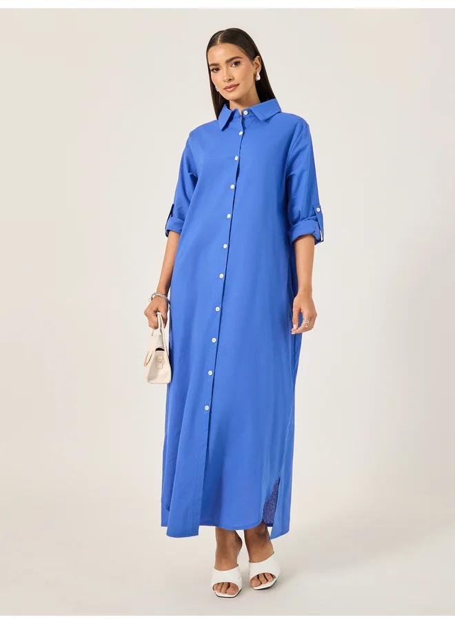 ستايلي Styli Solid Button-Down Shirt Maxi Dress