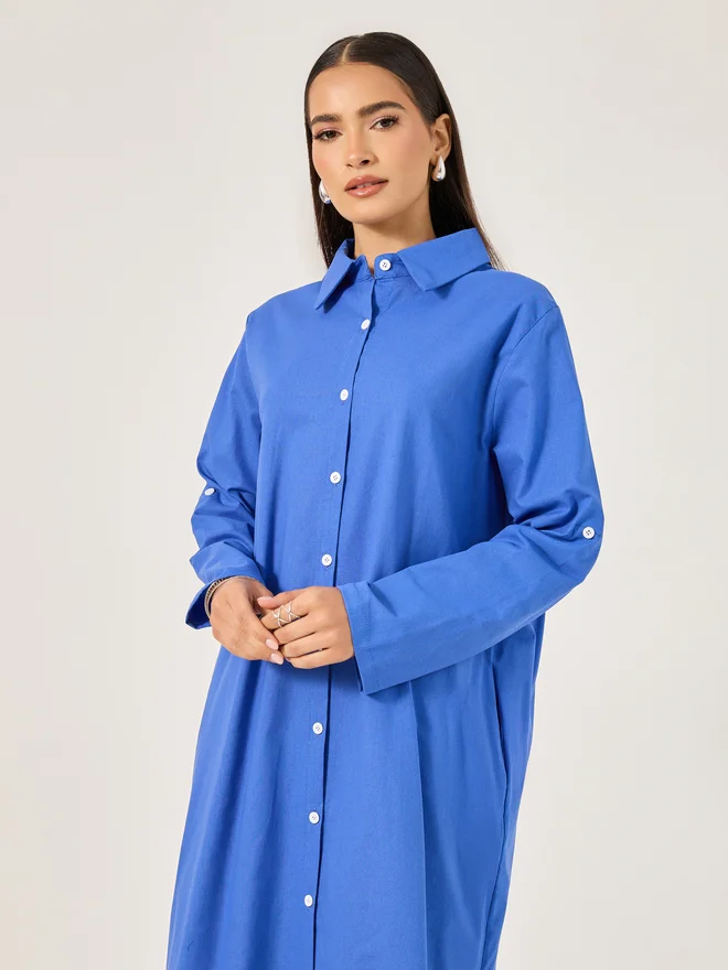 Styli Blue Button-Down Dress