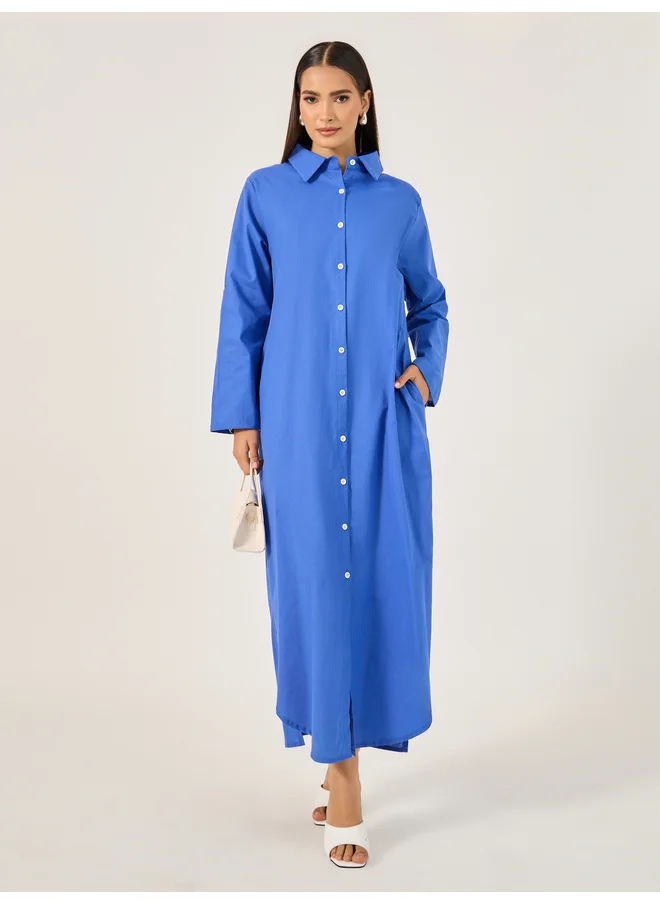 ستايلي Styli Solid Button-Down Shirt Maxi Dress