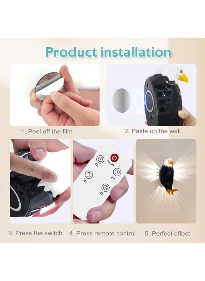 ELTRAZONE Bald Eagle Wall Lamp – Remote-Controlled Magnetic LED Light with USB Rechargeable & Battery Operated Options, Stylish Indoor Decor Accent, Adjustable Brightness & Warm Light Settings, Perfect for Living Rooms, Bedrooms, and Offices - Image 5