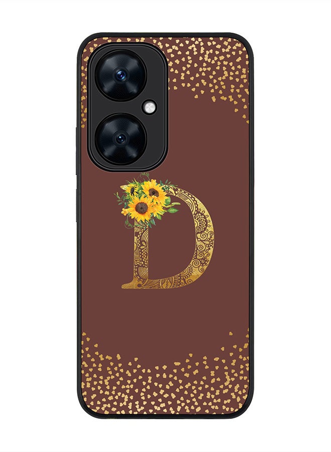 Stylizedd Rugged Black Edge case for Huawei nova 11i ,Slim fit Flexible Cover - Custom Monogram Initial Letter Floral Mandala Pattern Alphabet - D (Brown ) - Image 1