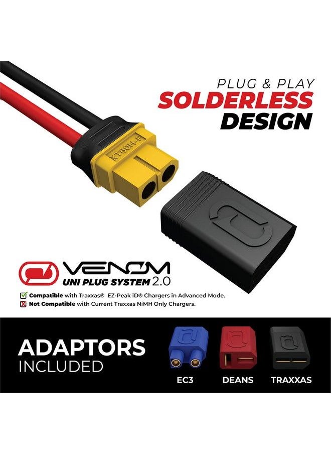 Venom Drive Series 20C 2S 4000Mah 7.4V Lipo Battery Includes 12 Awg Soft Silicone Wire Connector, Patented Universal Plug/Adapter System Compatible With Deans, Traxxas, And Ec3 Plug Types