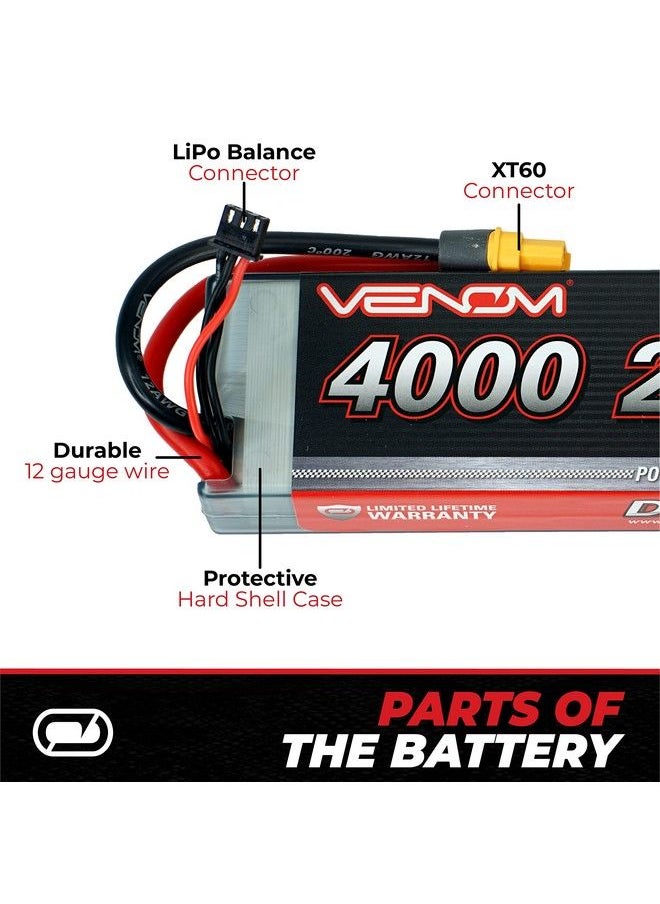 Venom Drive Series 20C 2S 4000Mah 7.4V Lipo Battery Includes 12 Awg Soft Silicone Wire Connector, Patented Universal Plug/Adapter System Compatible With Deans, Traxxas, And Ec3 Plug Types