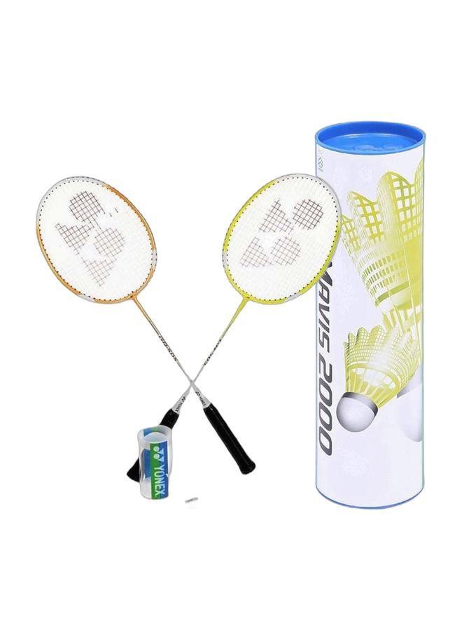 Yonex Gr 505 2 Yellow Green Bad Rackets + 2 Shuttle + Mavis 2000 Blue Cap Medium Badminton Shuttlecock 6 Pack, Yellow Pack - Image 1