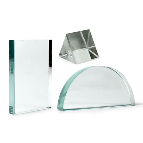 DIETURY Glass Slab 75×50×12 and Glass Prism 38×38 and Semi Circle Block 90×45×10 Combo Pack of 3 Pisces Science Experiments Kit - Image 1