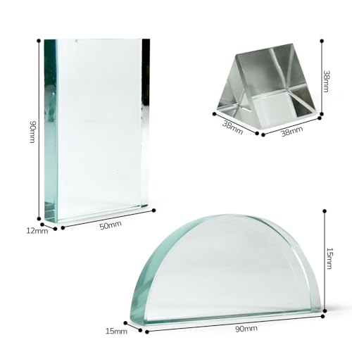 DIETURY Glass Slab 75×50×12 and Glass Prism 38×38 and Semi Circle Block 90×45×10 Combo Pack of 3 Pisces Science Experiments Kit - Image 2