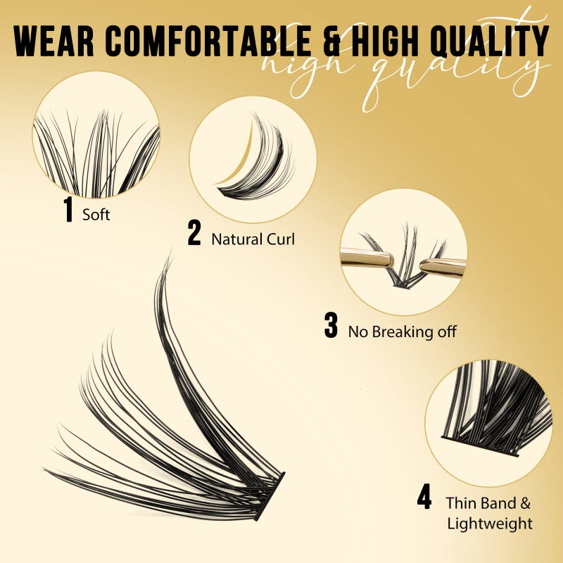 QUEWEL Lash Clusters 320Pcs Cluster Lashes 40D D Curl Lash Cluster Eyelash Extensions Mix9-16mm Individual Eyelashes Clusters Wispy Lash Clusters Thin Band Soft to Use at Home(40D D Mix9-16) - Image 4