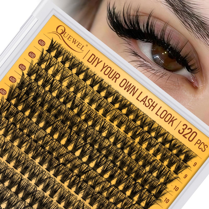 QUEWEL Lash Clusters 320Pcs Cluster Lashes 40D D Curl Lash Cluster Eyelash Extensions Mix9-16mm Individual Eyelashes Clusters Wispy Lash Clusters Thin Band Soft to Use at Home(40D D Mix9-16) - Image 1