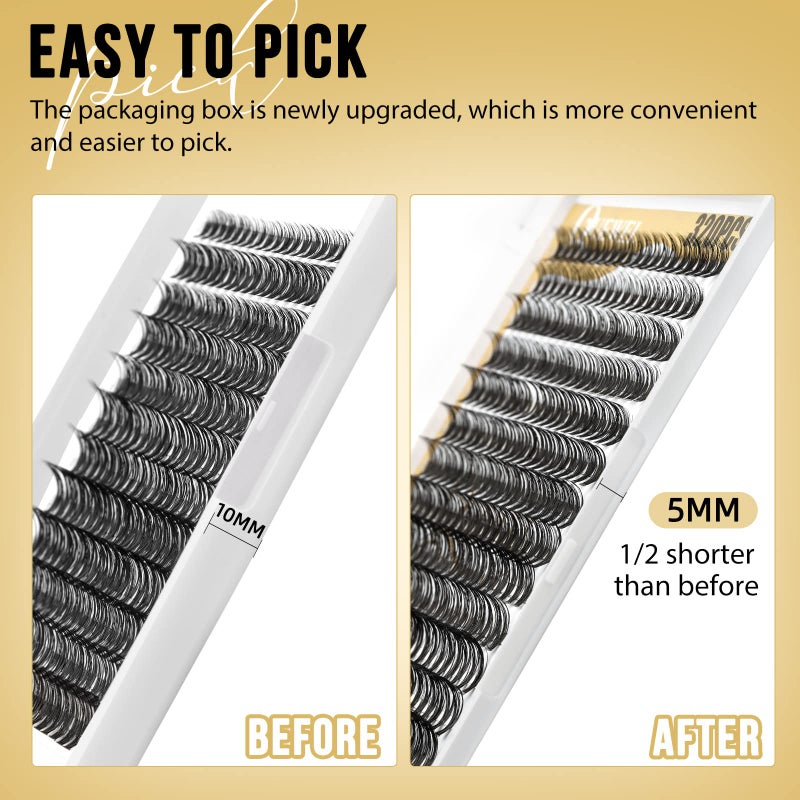 QUEWEL Lash Clusters 320Pcs Cluster Lashes 40D D Curl Lash Cluster Eyelash Extensions Mix9-16mm Individual Eyelashes Clusters Wispy Lash Clusters Thin Band Soft to Use at Home(40D D Mix9-16) - Image 2