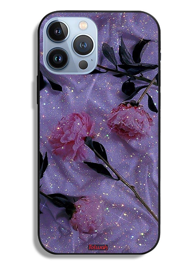 Tolwak حافظة أبل آيفون 13 برو ماكس الواقية مع زهور لامعة - Image 2