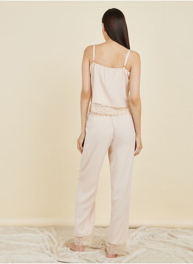 Styli - Lace Trim Cami and Pyjama Set - Image 1