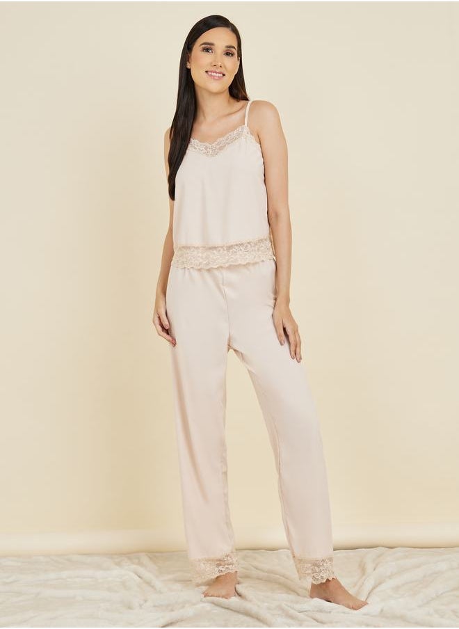 Styli - Lace Trim Cami and Pyjama Set - Image 1