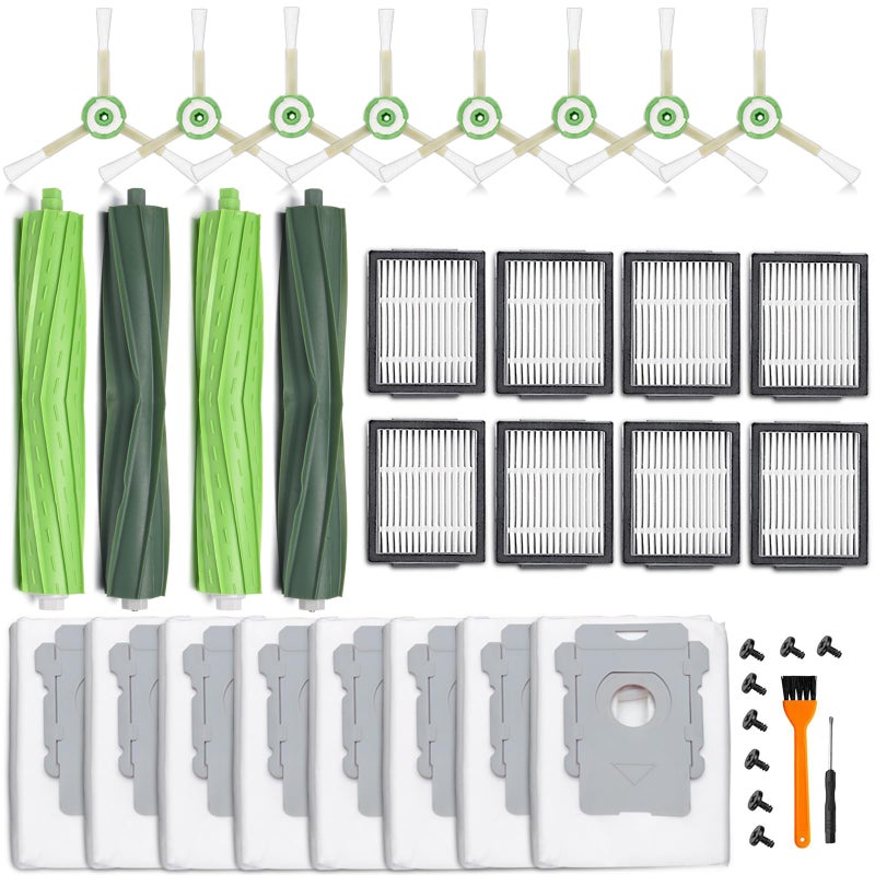 Bluearks 26 Replacement Parts for iRobot Roomba i7 i7+ i3 i3+ i4 i4+ i5 i5+ i6 i6+ i8 i8+ E5 E6 E7 Robot Vacuum Accessories, 2 Rubber Roller 8 Filters 8 Side Brushes 8 Vacuum Bagsï¼ˆNOT Fit the Combo J7+ï¼‰ - Image 1