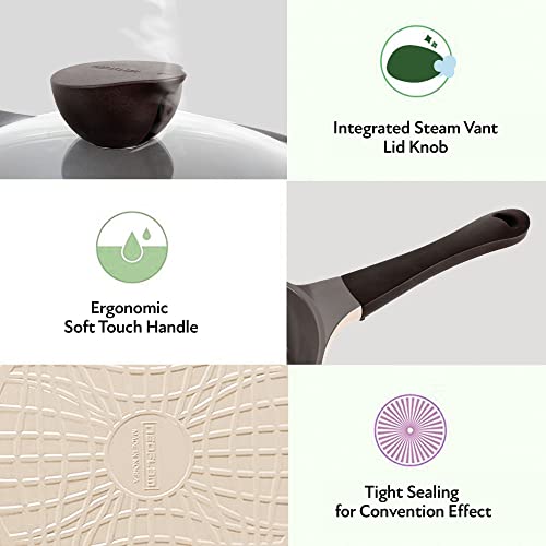 Neoflam Eela 12 Non Stick Chefs Wok with Glass Lid Stir Fry Pan and POFAFree Ceramic Coating for Cooking Saute Vegetables Meat Fish 12 inch Ivory Handle assemble required - Image 3