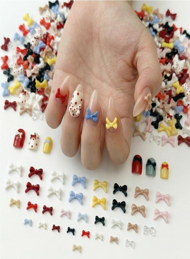 KGCGJVB 450PCS Bow Charms for Nails Small 3D Nail Bows and Mini Charm Resin Flatback Studs Colorful Nail Bowknot Gems Jewelry Cute Nail Accessories for Women 3 Size - Image 1