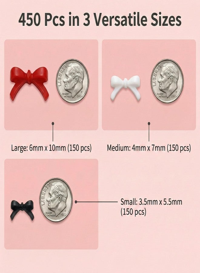 KGCGJVB 450PCS Bow Charms for Nails Small 3D Nail Bows and Mini Charm Resin Flatback Studs Colorful Nail Bowknot Gems Jewelry Cute Nail Accessories for Women 3 Size - Image 5