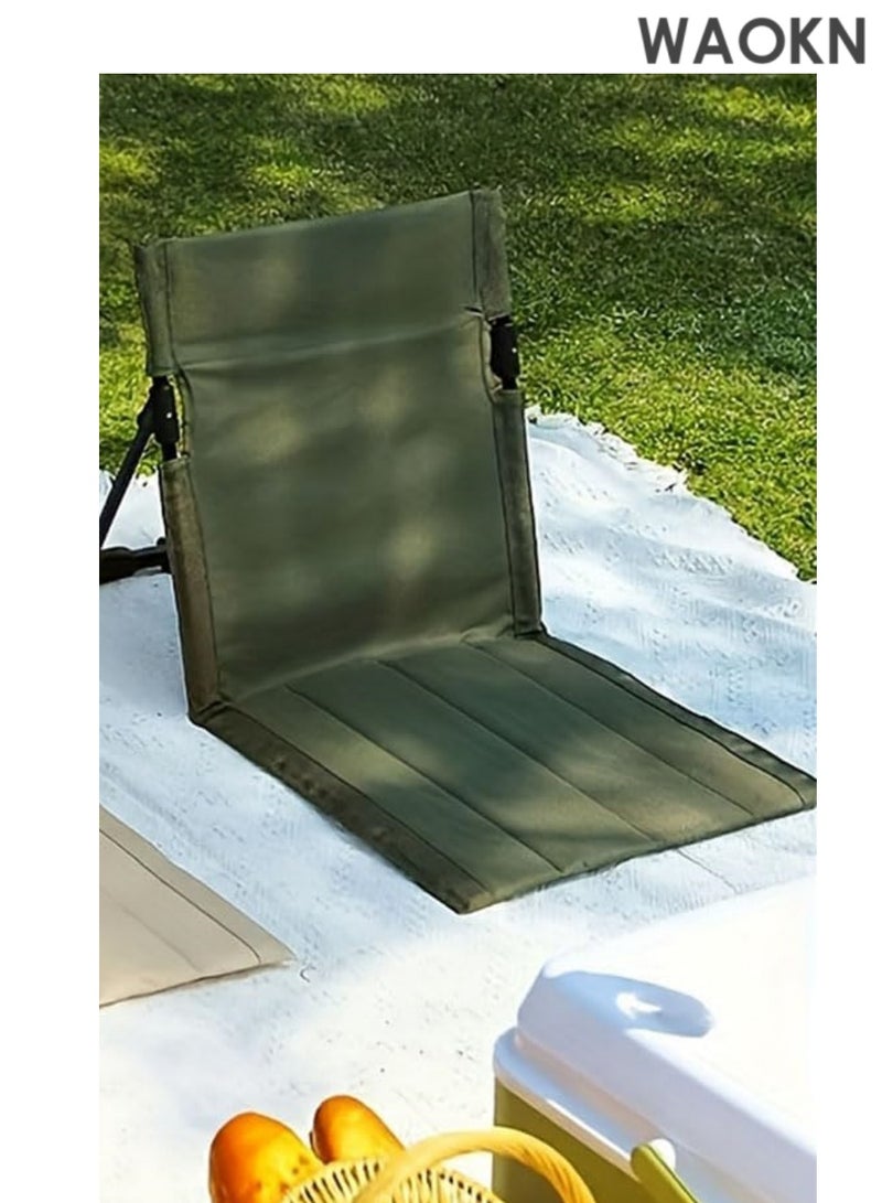 دبليو أيه أو كي أن كرسي شاطئ محمول قابل للطي مع دعم للظهر قابل للطي مع جيب شبكي للظهر وكراسي تسمير خفيفة الوزن قابلة للطي للتخييم في الهواء الطلق على الرمال وحمامات الشمس (أخضر عسكري) - Image 5