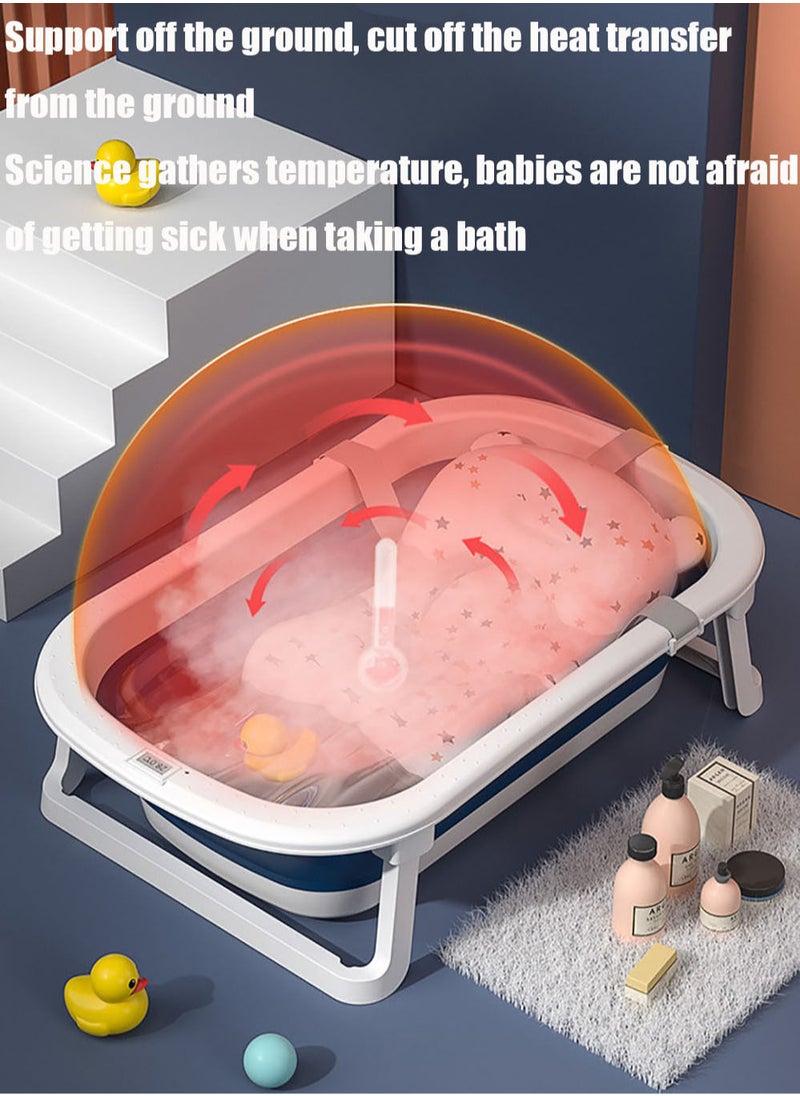 MissTiara - Baby Bathtub Baby Foldable Bath Tub with Bathmat Cushion and Thermometer, Portable Baby Bathtub with Drain Hole, Shower Basin with Non-Slip Support Leg for 0-6 Years Boy Girl (Pink) Assorted - Image 1