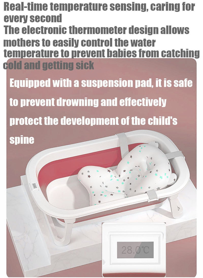 MissTiara - Baby Bathtub Baby Foldable Bath Tub with Bathmat Cushion and Thermometer, Portable Baby Bathtub with Drain Hole, Shower Basin with Non-Slip Support Leg for 0-6 Years Boy Girl (Pink) Assorted - Image 1