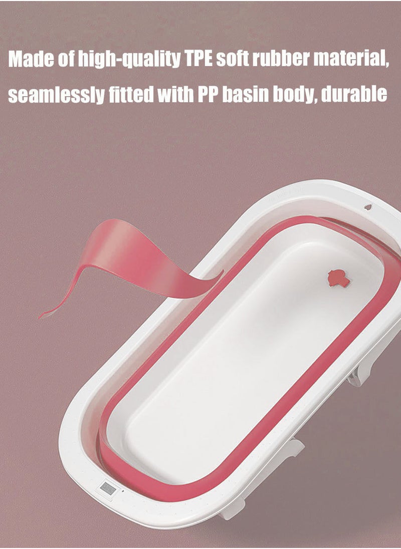 MissTiara - Baby Bathtub Baby Foldable Bath Tub with Bathmat Cushion and Thermometer, Portable Baby Bathtub with Drain Hole, Shower Basin with Non-Slip Support Leg for 0-6 Years Boy Girl (Pink) Assorted - Image 1