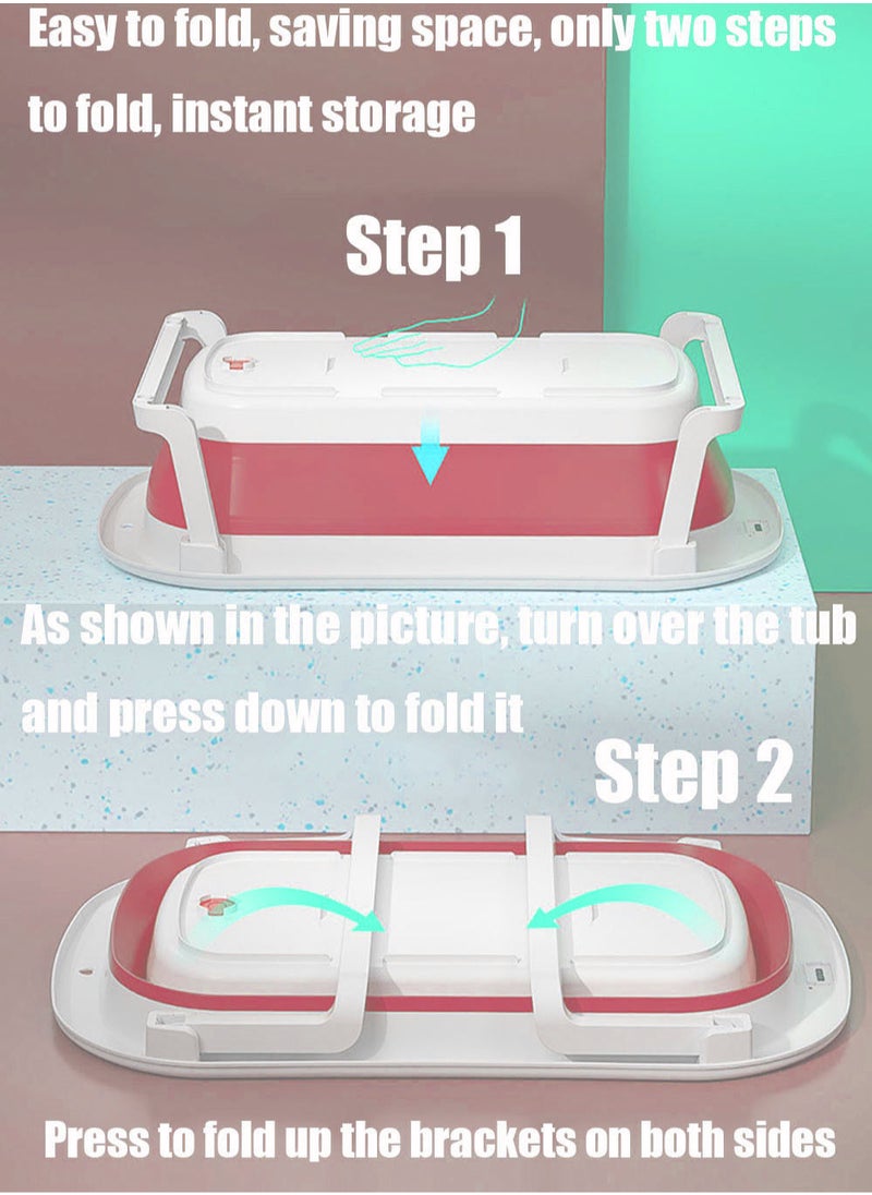 MissTiara - Baby Bathtub Baby Foldable Bath Tub with Bathmat Cushion and Thermometer, Portable Baby Bathtub with Drain Hole, Shower Basin with Non-Slip Support Leg for 0-6 Years Boy Girl (Pink) Assorted - Image 1