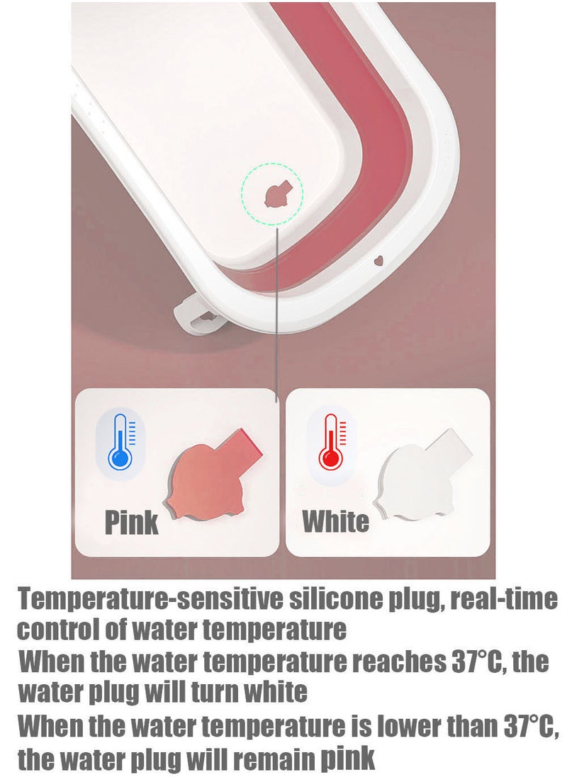 MissTiara - Baby Bathtub Baby Foldable Bath Tub with Bathmat Cushion and Thermometer, Portable Baby Bathtub with Drain Hole, Shower Basin with Non-Slip Support Leg for 0-6 Years Boy Girl (Pink) Assorted - Image 1