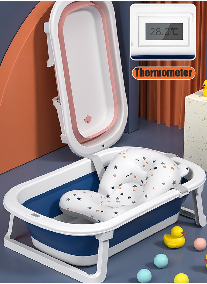 MissTiara - Baby Bathtub Baby Foldable Bath Tub with Bathmat Cushion and Thermometer, Portable Baby Bathtub with Drain Hole, Shower Basin with Non-Slip Support Leg for 0-6 Years Boy Girl (Pink) Assorted - Image 1