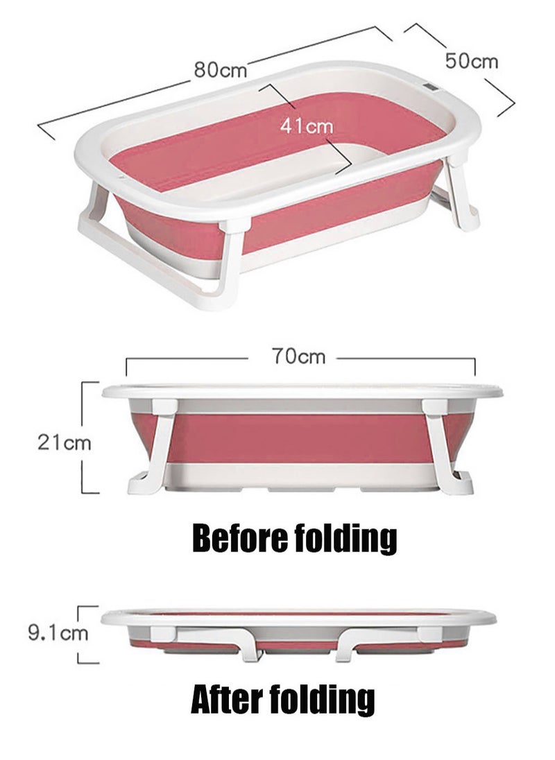 MissTiara - Baby Bathtub Baby Foldable Bath Tub with Bathmat Cushion and Thermometer, Portable Baby Bathtub with Drain Hole, Shower Basin with Non-Slip Support Leg for 0-6 Years Boy Girl (Pink) Assorted - Image 1