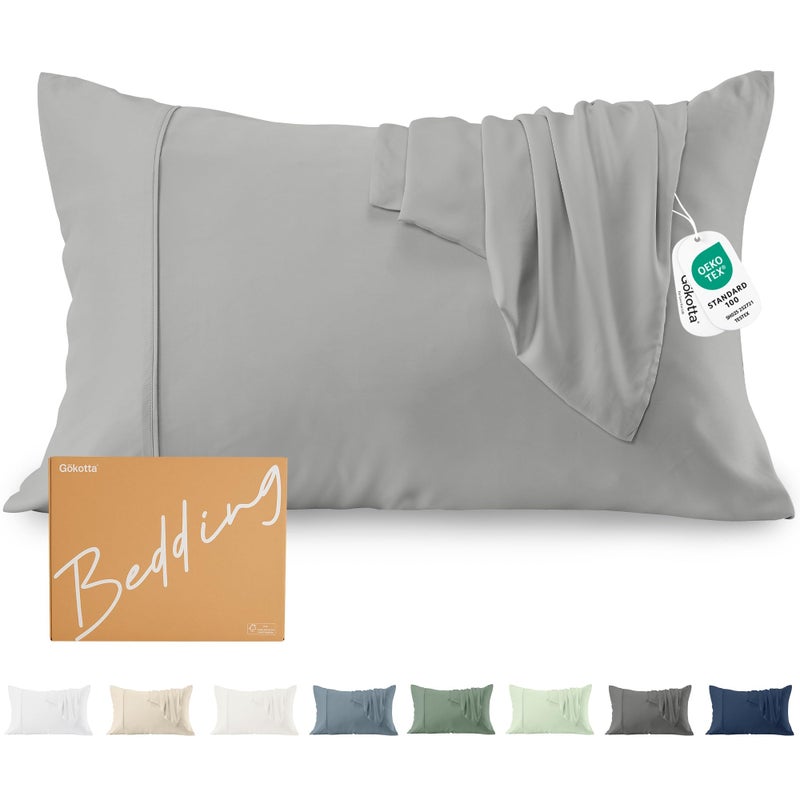 GOKOTTA 100 Rayon Derived from Bamboo Pillow Cases 2 Pack Soft Envelope Pillowcases Grey Standard
