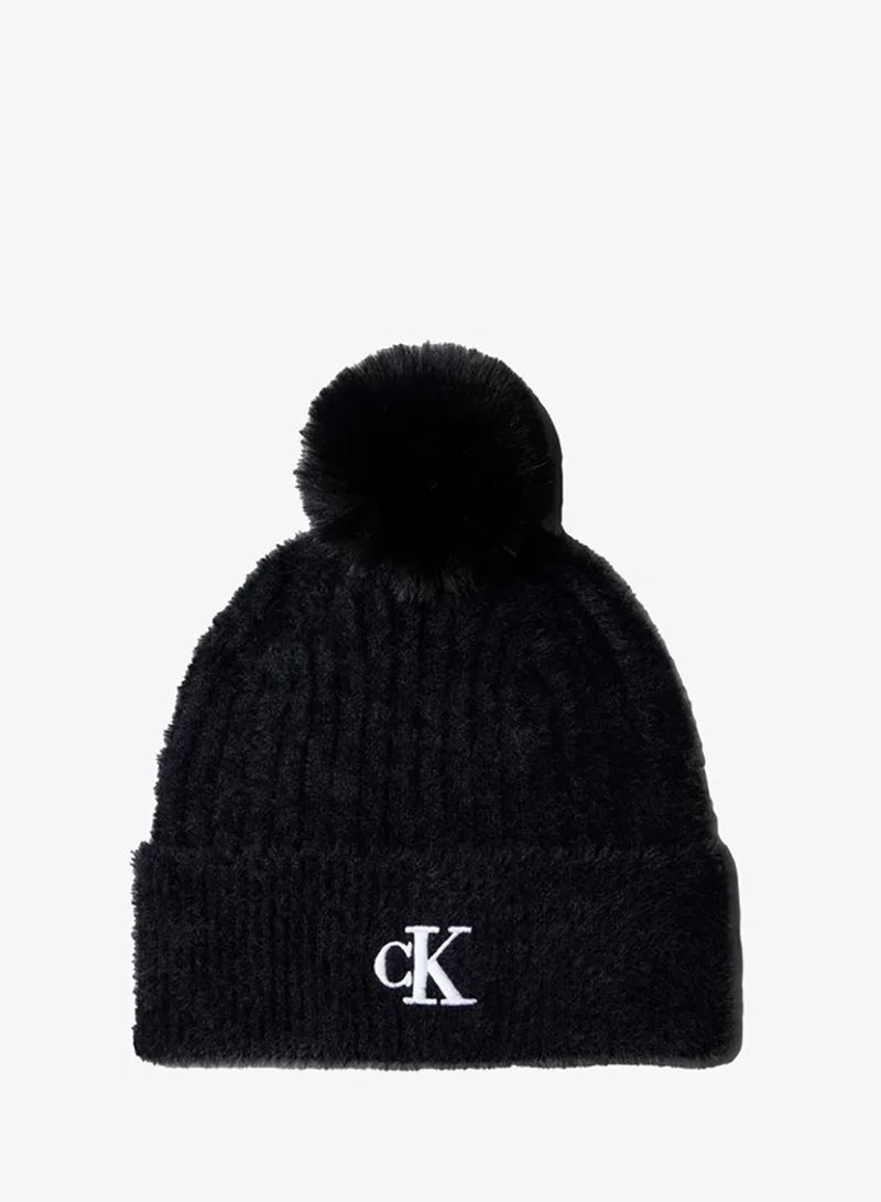 Monogram Embroidery Fluffy Pom Pom Beanie