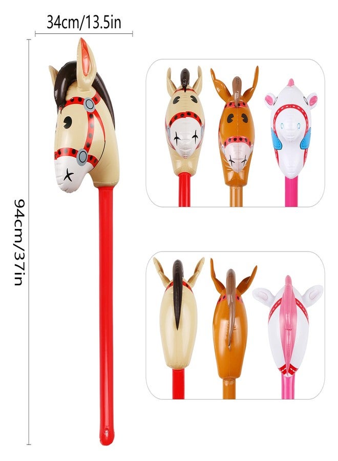 EVERMARKET 3PCS Inflatable Stick Horse,Inflatable Horse Head on Stick Horse Costume Pony/Halloween/Western Cowboy/Horse Baby Shower Birthday Party Decorations Supplies Favors Props,37 Inches Red Pink Brown - Image 2