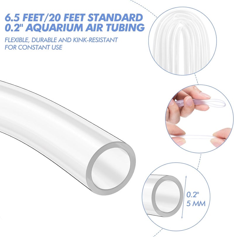 Shappy شابي 65 قدم 12 قطعة ملحقات مضخة الهواء للأكواريوم أنبوب قياسي 15 أنبوب هواء للأكواريوم لخزان السمك يحتوي على حجارة صمامات فحص أكواب شفط موصلات مستقيمة موصلات T - Image 2