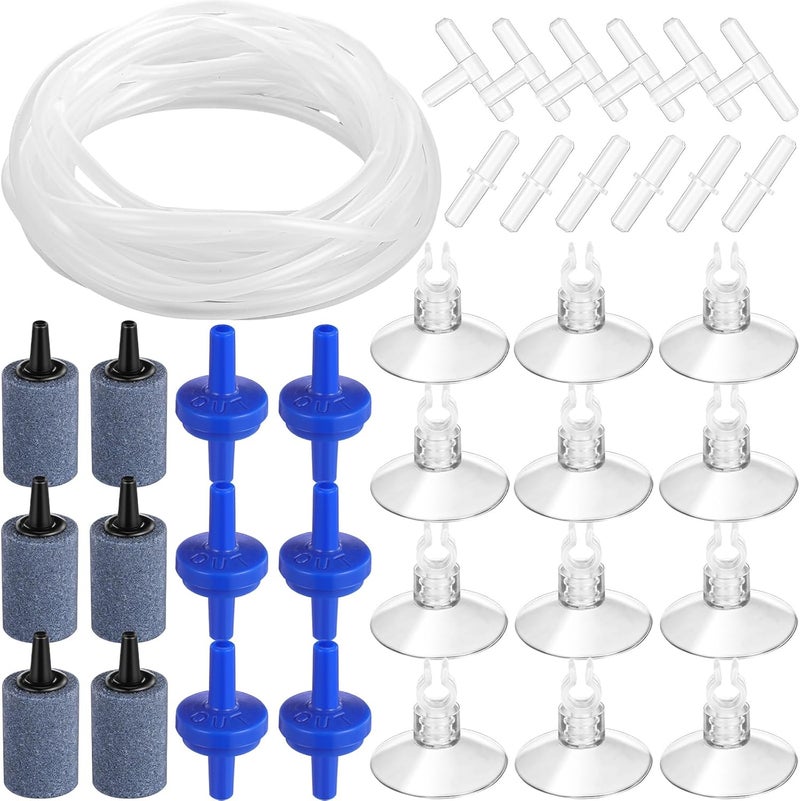 Shappy شابي 65 قدم 12 قطعة ملحقات مضخة الهواء للأكواريوم أنبوب قياسي 15 أنبوب هواء للأكواريوم لخزان السمك يحتوي على حجارة صمامات فحص أكواب شفط موصلات مستقيمة موصلات T - Image 1