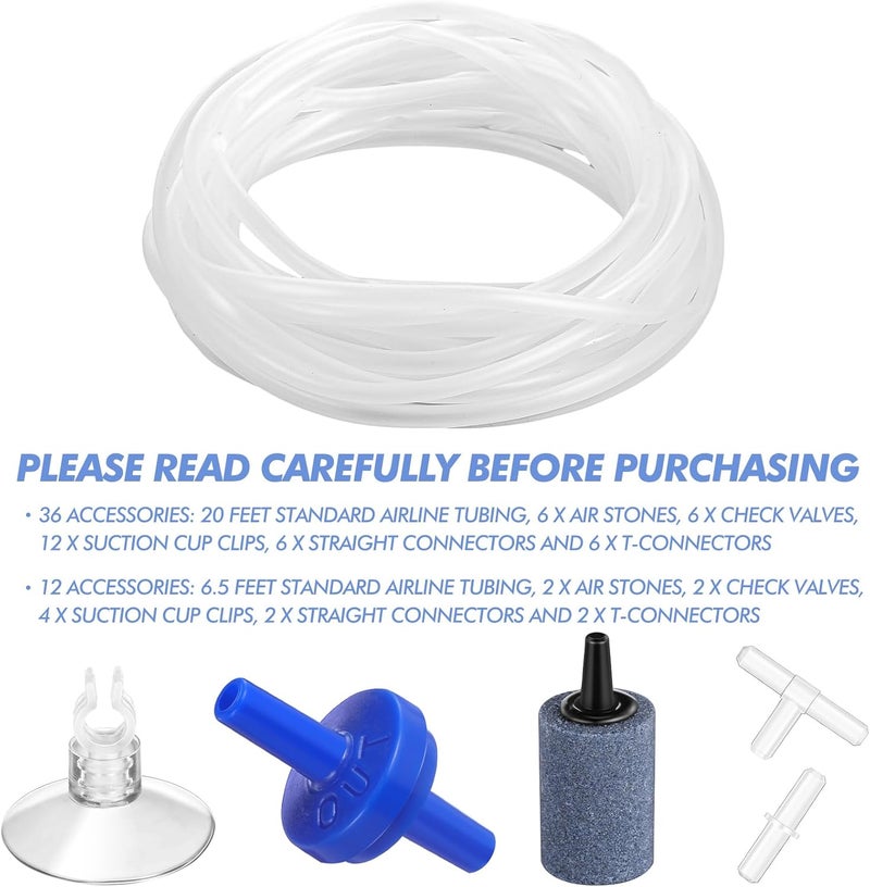 Shappy شابي 65 قدم 12 قطعة ملحقات مضخة الهواء للأكواريوم أنبوب قياسي 15 أنبوب هواء للأكواريوم لخزان السمك يحتوي على حجارة صمامات فحص أكواب شفط موصلات مستقيمة موصلات T - Image 3