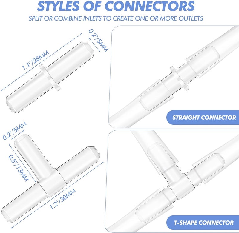 Shappy شابي 65 قدم 12 قطعة ملحقات مضخة الهواء للأكواريوم أنبوب قياسي 15 أنبوب هواء للأكواريوم لخزان السمك يحتوي على حجارة صمامات فحص أكواب شفط موصلات مستقيمة موصلات T - Image 5