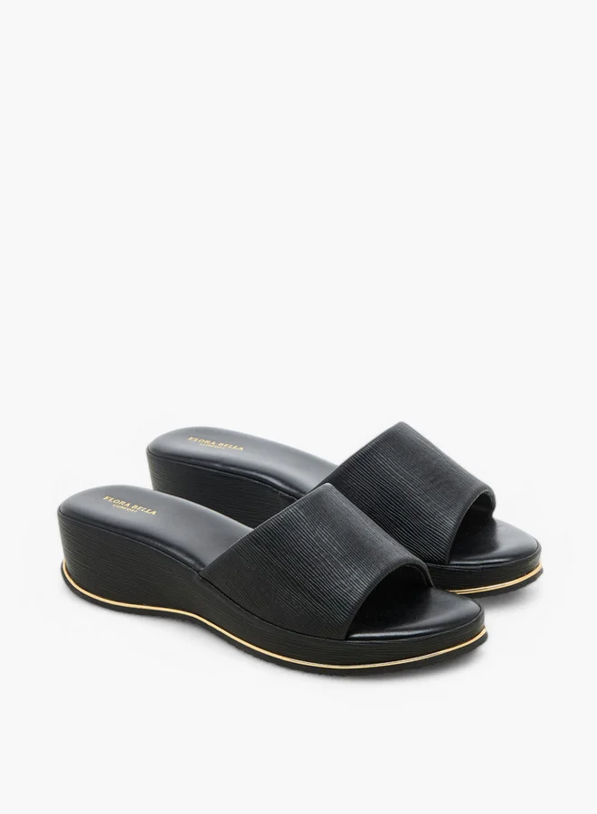 Flora Bella By Shoexpress Textured Slip-On Sandals with Wedge Heel