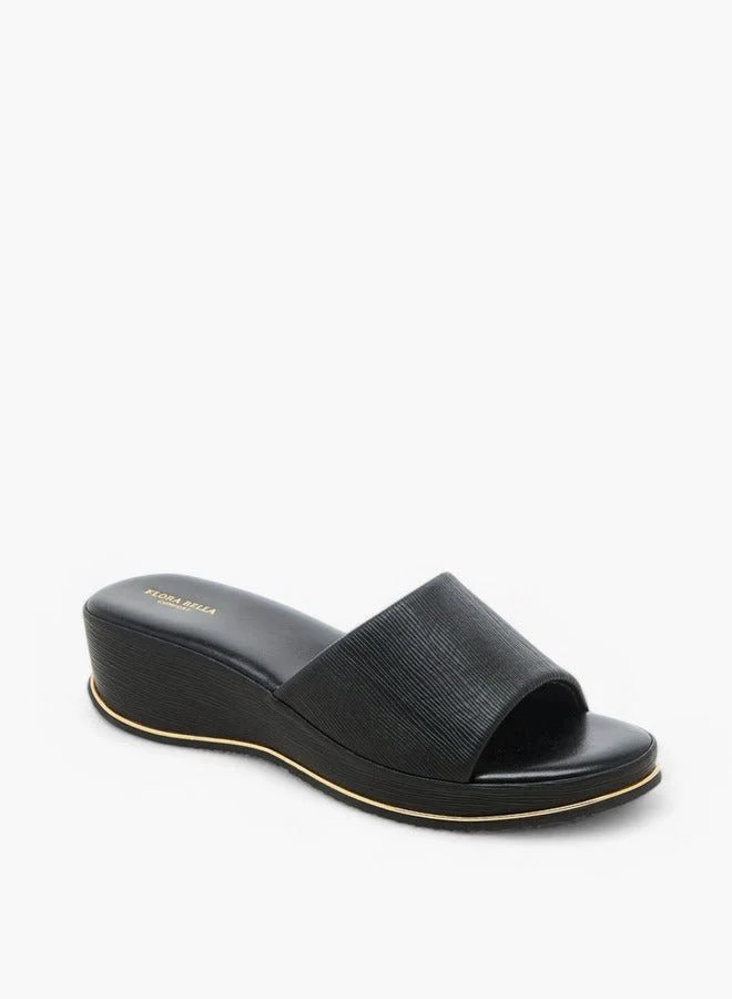 Flora Bella By Shoexpress Textured Slip-On Sandals with Wedge Heel
