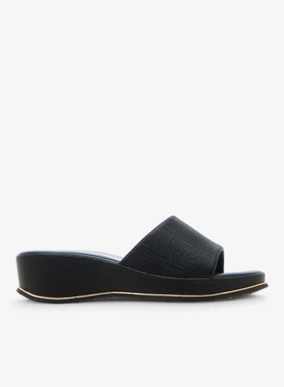 Flora Bella By Shoexpress Textured Slip-On Sandals with Wedge Heel